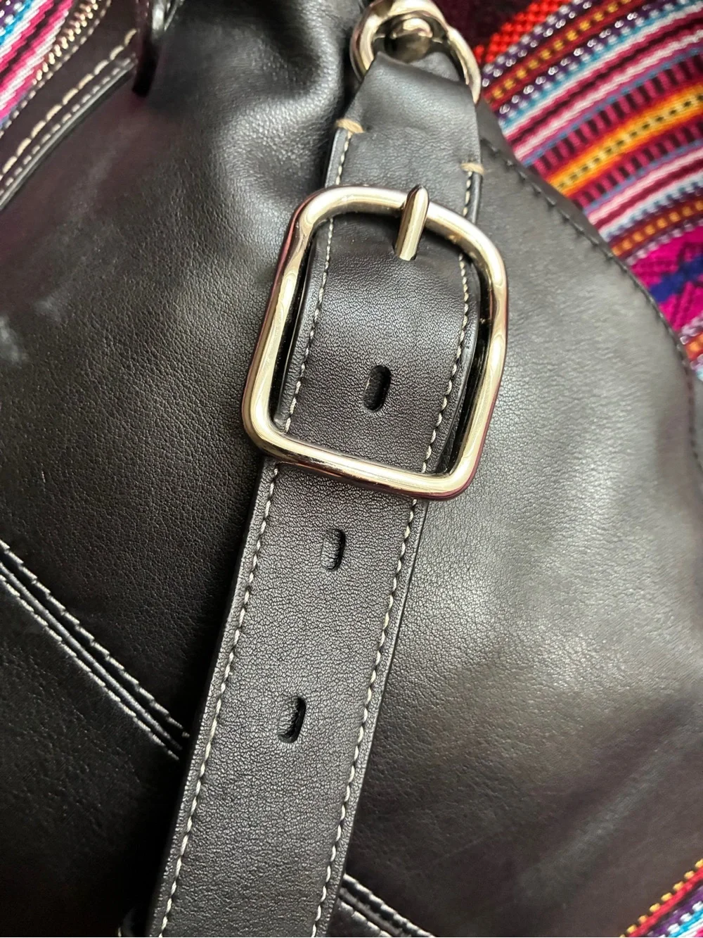 Coach Black Leather Crossbody with Silver Ring Detail